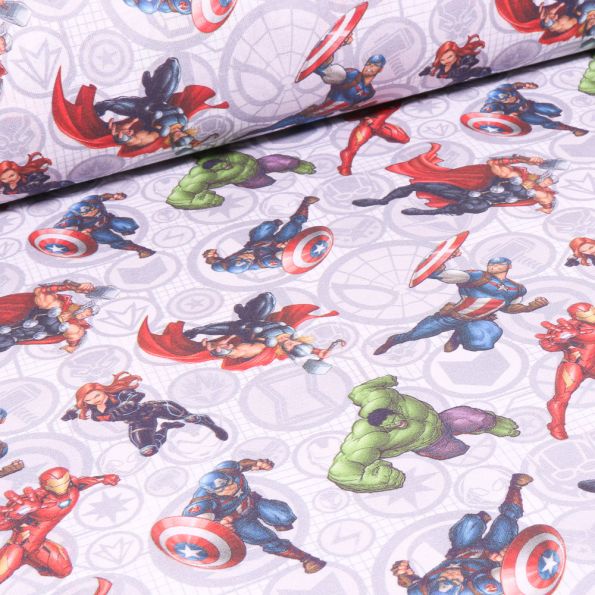 Tissu Marvel mania sur fond Blanc - Par 10 cm