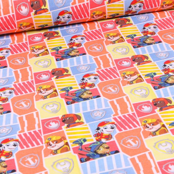 Tissu Pat'patrouille Comic sur fond Rouge - Par 10 cm