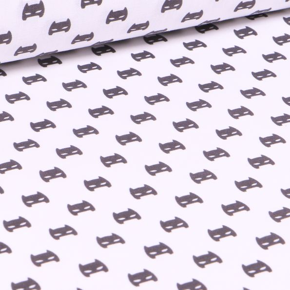 Tissu Batman Masques sur fond Blanc - Par 10 cm