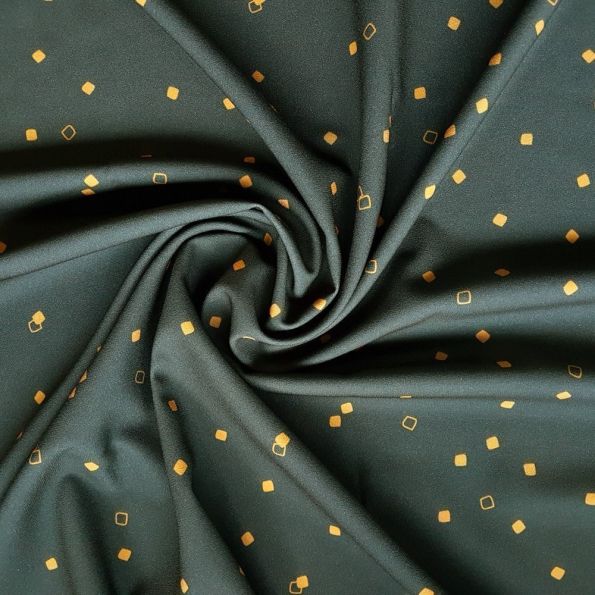 Tissu Crêpe deluxe Vert profond Motifs géométriques Or Craftine - Par 10 cm