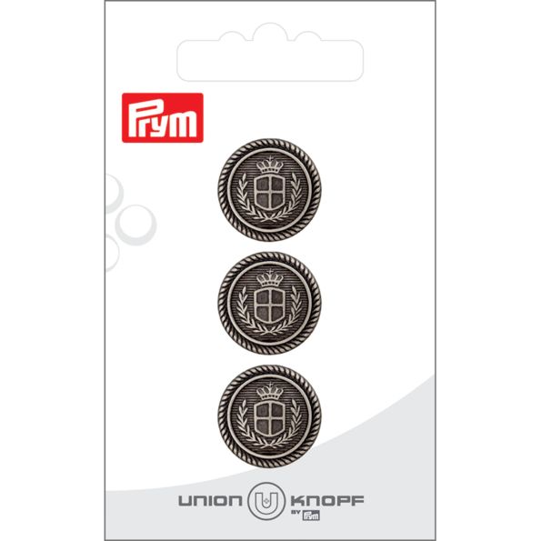 Bouton Prym Steve Métal Blason 18 mm x3 - Argent vieilli