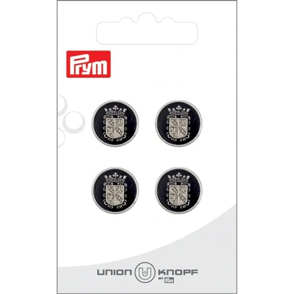 Bouton Prym James Métallisé Blason 15 mm x4 - Argent