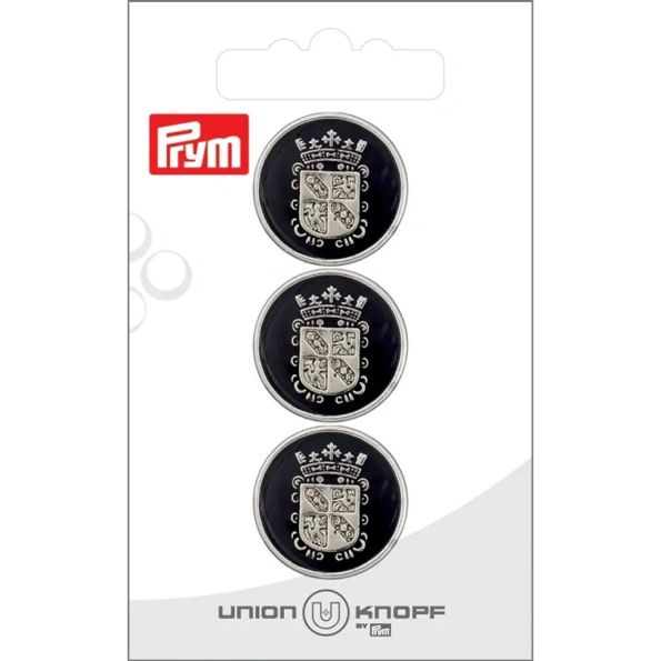 Bouton Prym James Métallisé Blason 22 mm x3 - Argent