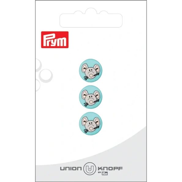 Bouton Prym Tête de souris 12 mm x3 - Bleu vert