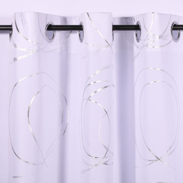 Rideau Imprimé Argent Brouage Blanc - 140 x 260 cm