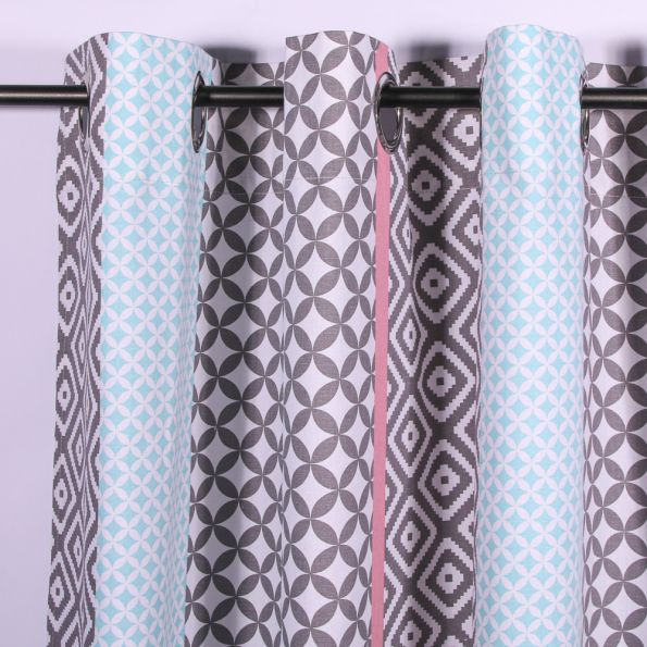 Rideau Coton Imprimé Lavardens Rose/Menthe - 140 x 240 cm