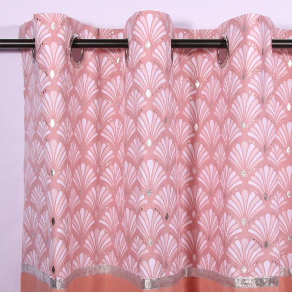 Rideau Coton Imprimé Métallisé Lautrec Rose - 140 x 240 cm