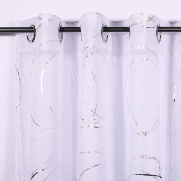 Rideau Voilage Imprimé Argent Brouage Blanc - 140 x 240 cm