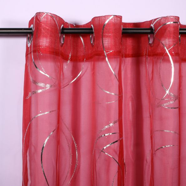 Rideau Voilage Imprimé Argent Brouage Rouge - 140 x 240 cm