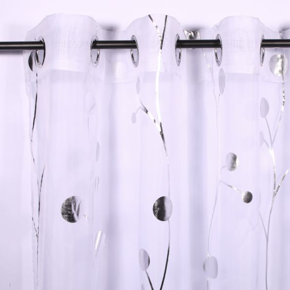 Rideau Voilage Imprimé Métallisé Bruniquel Blanc/Argent - 140 x 240 cm
