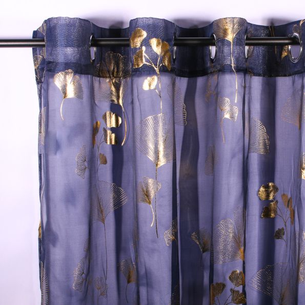 Rideau Voilage Imprimé Métallisé Belvès Marine/Or - 140 x 240 cm