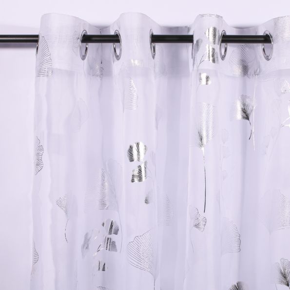 Rideau Voilage Imprimé Métallisé Belvès Blanc/Argent - 140 x 240 cm