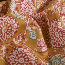 Tissu Coton imprimé Arty Rosaces fleuris sur fond Moutarde - Par 10 cm