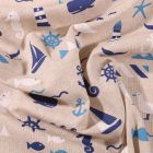 Tissu Toile Coton motifs marins - Par 10 cm