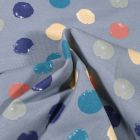 Tissu Jersey Coton Bio Ronds colorés sur fond Bleu clair - Par 10 cm