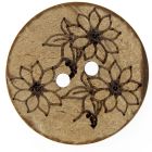 Bouton coco gravé fleur - 40 mm