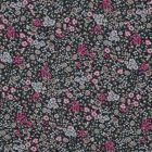 Tissu Popeline de Coton Poppy Floral rosé sur fond Noir