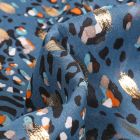 Tissu Voile Polyester Taches léopard lurex sur fond Bleu