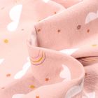 Tissu Coton lavé Nuage et arc en ciel sur fond Rose pâle