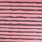 Tissu Jersey Coton imprimé épais Rayures grises sur fond Vieux rose - Par 10 cm