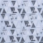 Tissu Double gaze de coton Triangles abstrait noirs et blancs sur fond Bleu ciel - Par 10 cm