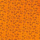 Tissu Jersey Coton imprimé Symboles Love & Live Noirs sur fond Orange fluo - Par 10 cm