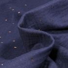Tissu Double gaze Confettis rectangulaires dorés sur fond Bleu marine