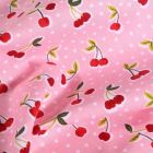 Tissu Coton imprimé LittleBird Cerises Pop sur fond Rose - Par 10 cm