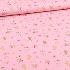 Tissu Coton imprimé Bio Lapinou sur fond Rose - Par 10 cm