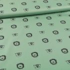 Tissu Coton imprimé Bio Têtes d'animaux sur fond Vert - Par 10 cm