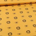 Tissu Coton imprimé Bio Têtes d'animaux sur fond Jaune curry - Par 10 cm