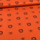 Tissu Coton imprimé Bio Têtes d'animaux sur fond Orange - Par 10 cm