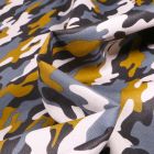Tissu Coton imprimé Camouflage militaire sur fond Gris