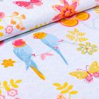 Tissu Coton imprimé LittleBird Oiseaux et fleurs multicolores sur fond Bleu