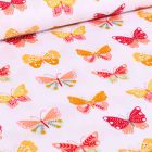 Tissu Coton imprimé LittleBird Papillons multicolores sur fond Blanc