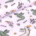 Tissu Coton imprimé LittleBird Dragons et chevaliers sur fond Blanc