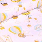 Tissu Coton imprimé LittleBird Montgolfière et animaux sur fond Blanc