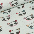 Tissu Jersey Coton Cutie Panda sur fond Vert chiné