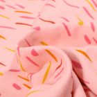Tissu Jersey Coton envers molletonné Bio Pluie colorée sur fond Rose