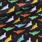 Tissu Coton imprimé LittleBird Dinosaures colorés sur fond Noir