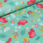 Tissu Coton imprimé LittleBird Lola sur fond Vert - Par 10 cm