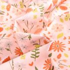 Tissu Coton imprimé Bio Fleurs des champs sur fond Rose nude