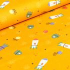 Tissu Coton imprimé LittleBird Voyage spatial sur fond Jaune