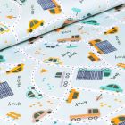 Tissu Coton imprimé LittleBird City sur fond Vert menthe