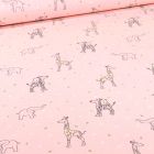 Tissu Coton imprimé Bio Girafes et éléphants sur fond Rose pâle