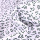 Tissu Coton imprimé Petites branches vertes sur fond Blanc