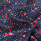 Tissu Jersey Coton Bio Pink cerise sur fond Bleu marine
