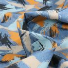 Tissu Chambray Coton imprimé Painting sur fond Bleu