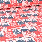 Tissu Coton imprimé sous licence Harry Potter Hogwarts sur fond Rouge