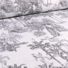 Tissu Toile Polycoton Grande largeur Jungle Black & White sur fond Blanc cassé
